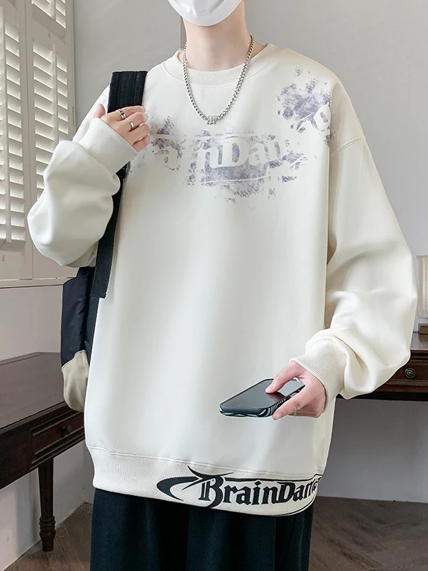 

Мужской свитшот с круглым вырезом из чистого хлопка, весенне-осенний, с длинными рукавами, модный повседневный вариант для студентов и подростков.