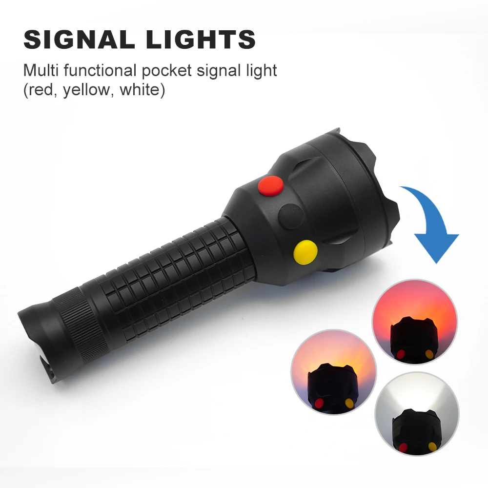 signal light yellow-red-white light High power led flashlight 5000mah safety alert rechargeable lamp Portable rechargeable led