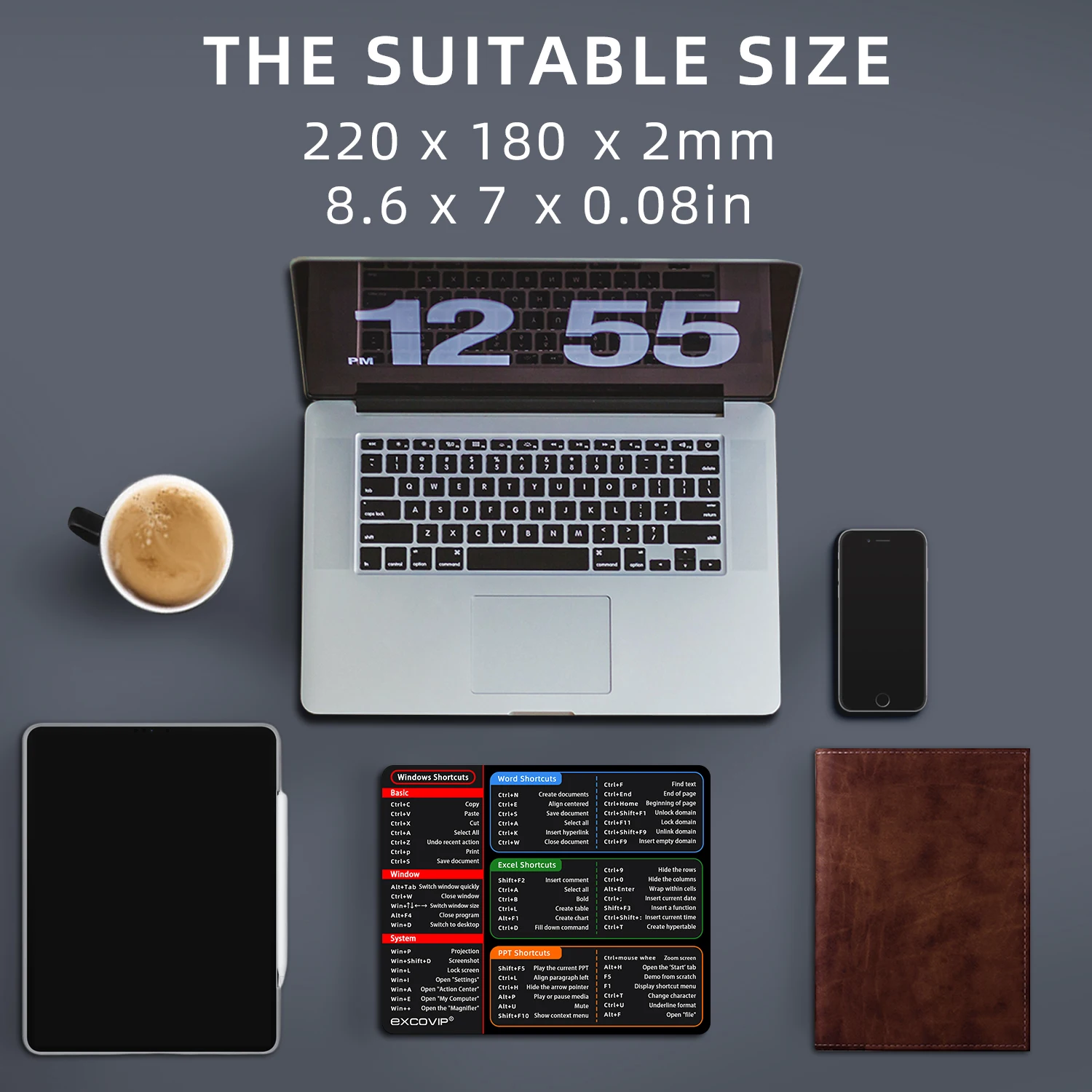 Shortcuts Mouse Pad Small Office Software Excel Mousepad Smooth Cloth with Non-Slip Rubber Base for Home Computer Laptop view 2