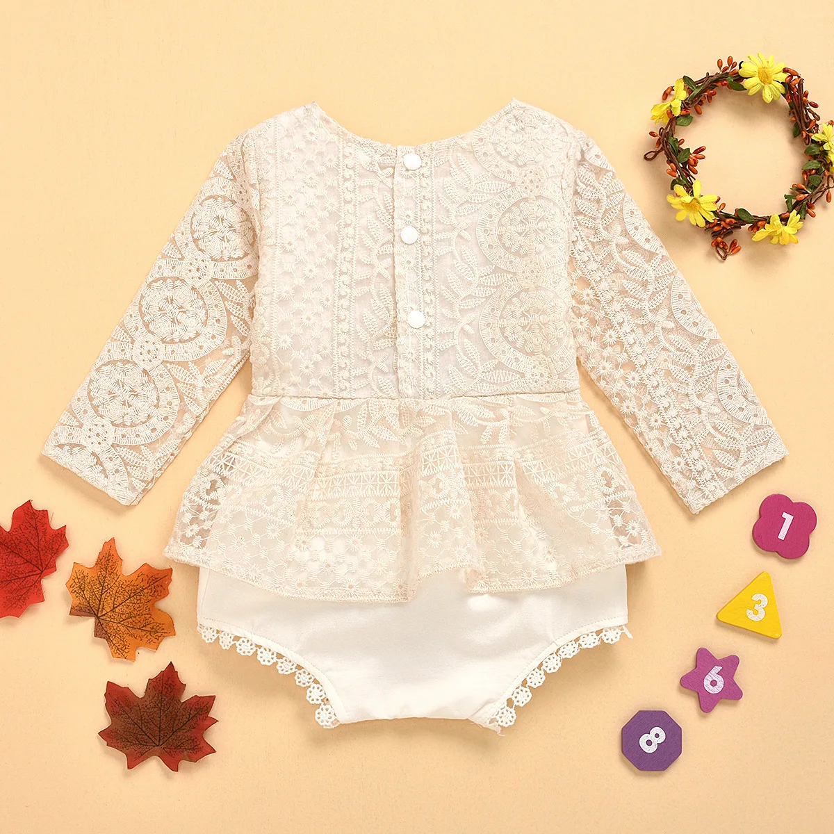 Infant Baby Romper Floral Lace Embroidery Romper Dress Straps Long Sleeves Sweet Triangle-Bottom Jumpsuit baby girl outfit set