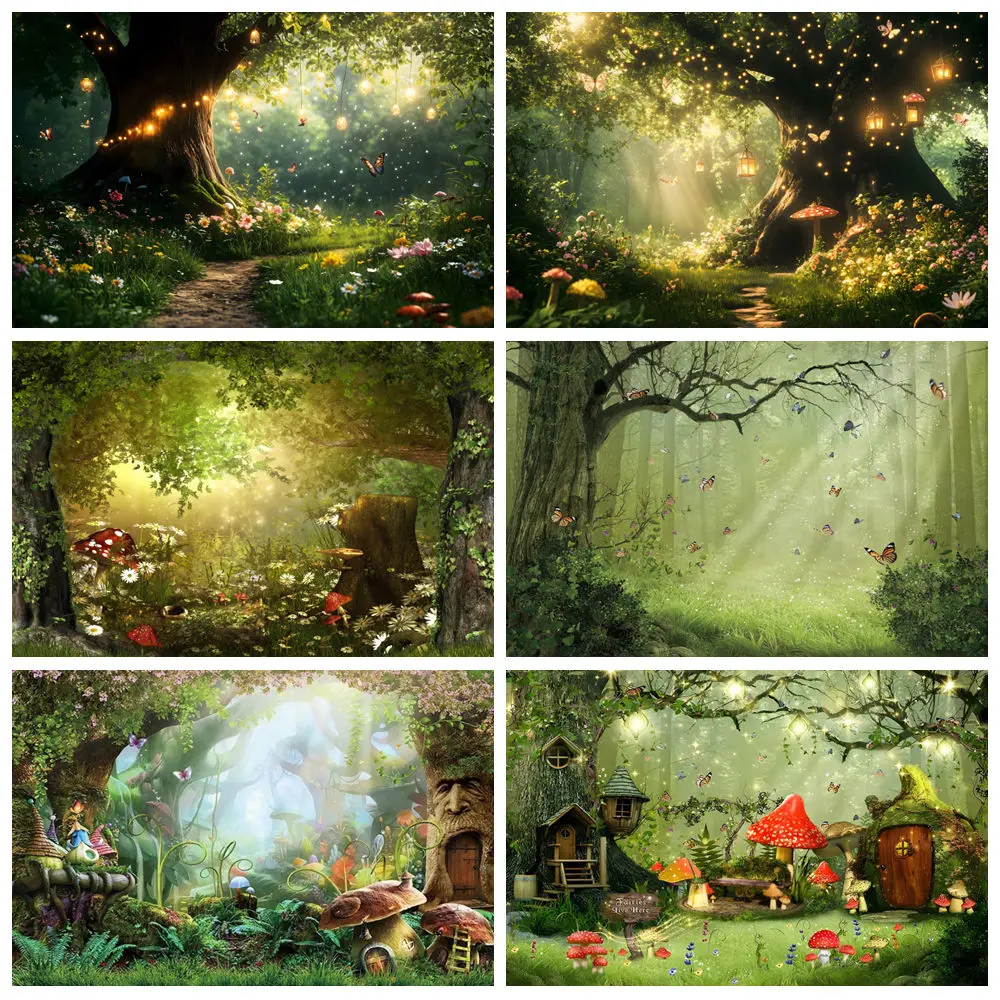 

Fairy Tale Forest Photography Backdrop Dream Wonderland Jungle Spring Fairy Butterfly Baby Birthday Party Photo Background Decor