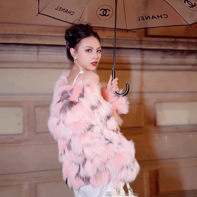 YOLANFAIRY fall and winter Imported silver fox fur short one-piece Korean-style round-neck long-sleeved real fur coat 2025