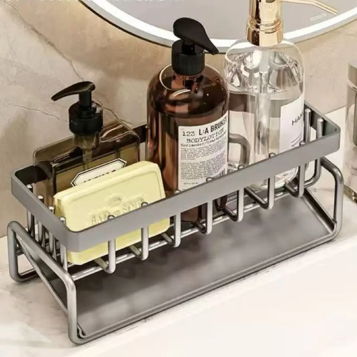 Organizador de escurridor de fregadero de cocina de plástico ABS, estante autodrenante para fregadero, soporte para jabón y esponja, toallero para paños de cocina, cesta de filtro