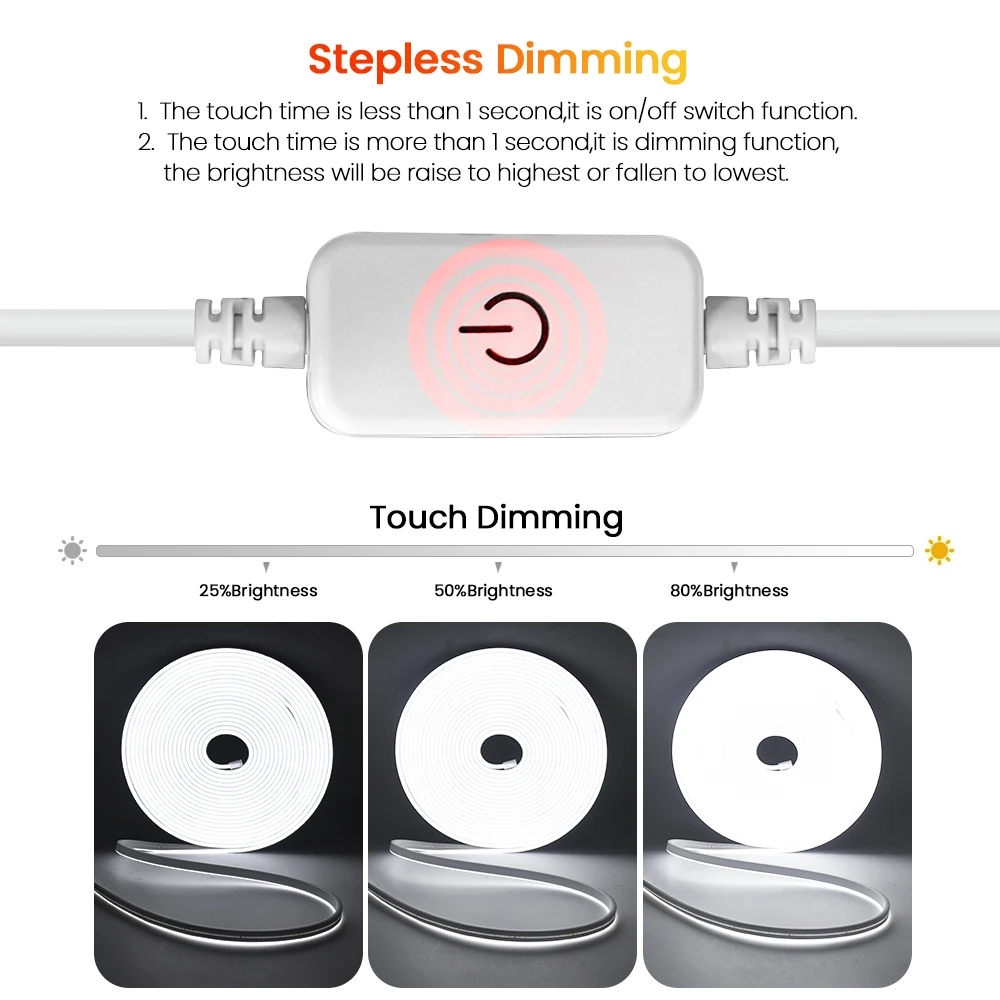 Touch Sensor LED Light Strip Dimmable Waterproof Flexible LED Neon Light Sign 24V 2835 120Leds/m Ribbon Tape For Room Decoration