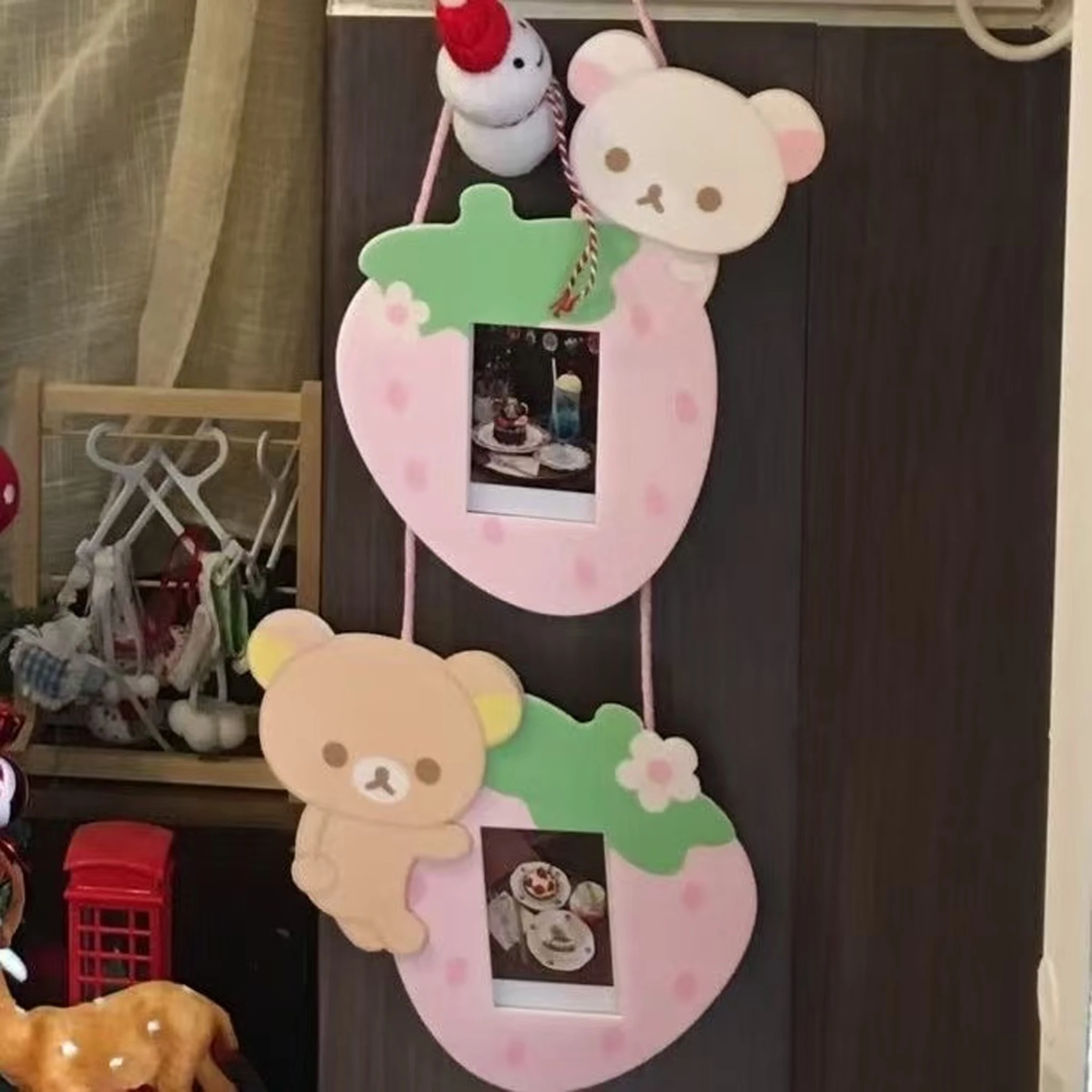 Kawaii Wall Decoration Featuring Cartoon Strawberry Creative Wall-hanging Cute Connected Photo Frame Small Photos Bedroom Decor