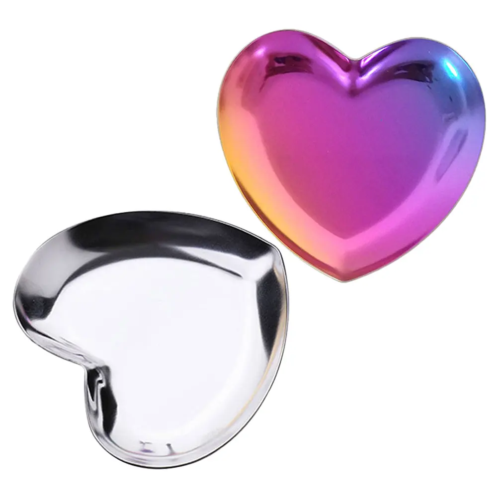 

2 шт., тарелка для хранения ювелирных изделий в форме сердца, поднос для ювелирных изделий из нержавеющей стали, тарелка для безделушек, декоративный держатель для колец, поднос для сережек, компактный дисплей