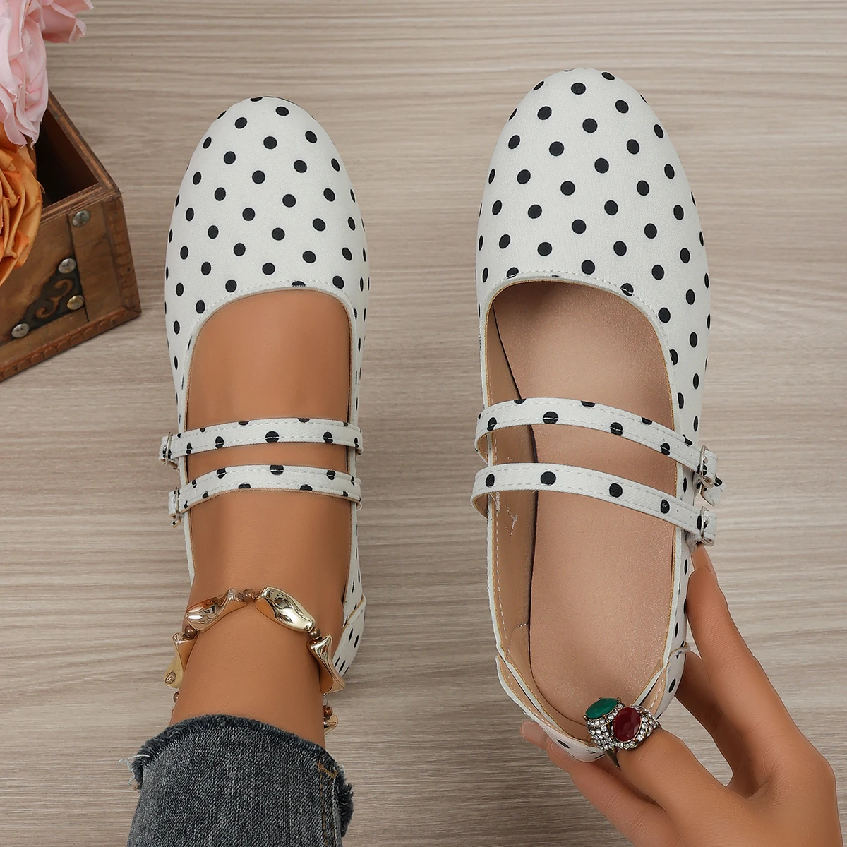 Damen Mary Jane Ballerinas mit doppeltem Riemen, runder Zehenpartie und weicher Sohle, Freizeitschuhe – Detail 22