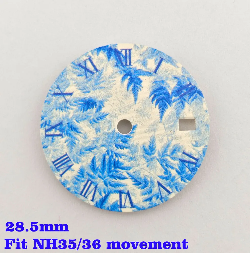 28.5mm 다이얼 NH35 다이얼 NH36 다이얼 블루 앤 화이트 도자기 시리즈 고품질 다이얼 NH35/36 무브먼트 시계 액세서리에 적합