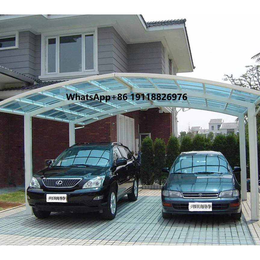 

Hangmei Carport Two Car Port Shade Cover Aluminum Steel Frame Polycarbonate PC Sheet Roof Anti UV Anti Resistance