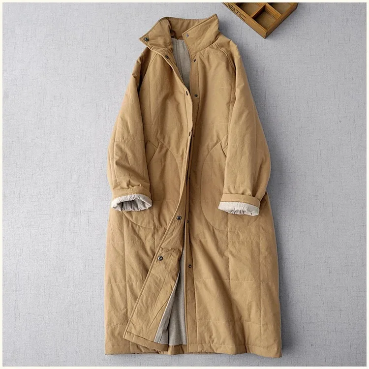 

Женская хлопковая куртка с воротником-стойкой, средней длины, утепленная, с длинными рукавами, в стиле ретро, художественная, зимняя верхняя одежда с карманами