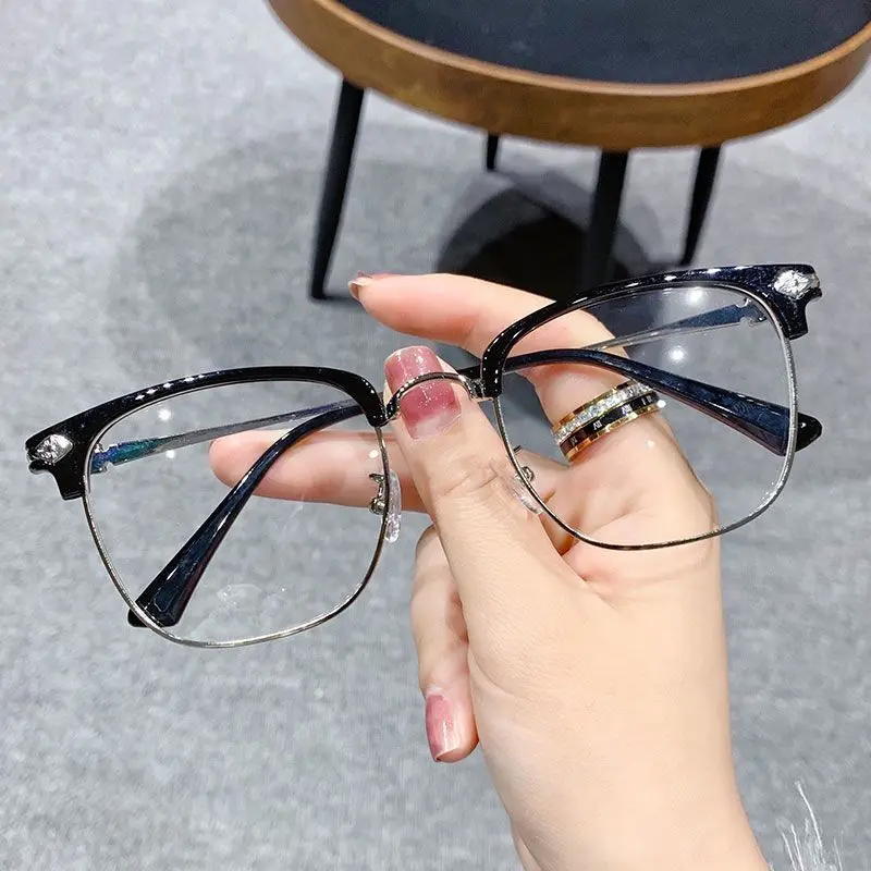 Shatar New Fashion Metal Half-frame Reading Glasses Men Women Big Face Widening Eye Protection Anti-Blue Light Business High-End