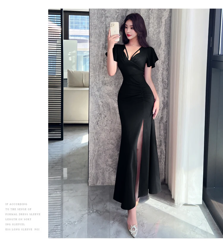 Feminino elegante vestido vermelho sexy com decote em v recorte lateral fenda bodycon sereia bainha mangas inchadas verão chique casual praia resort robe