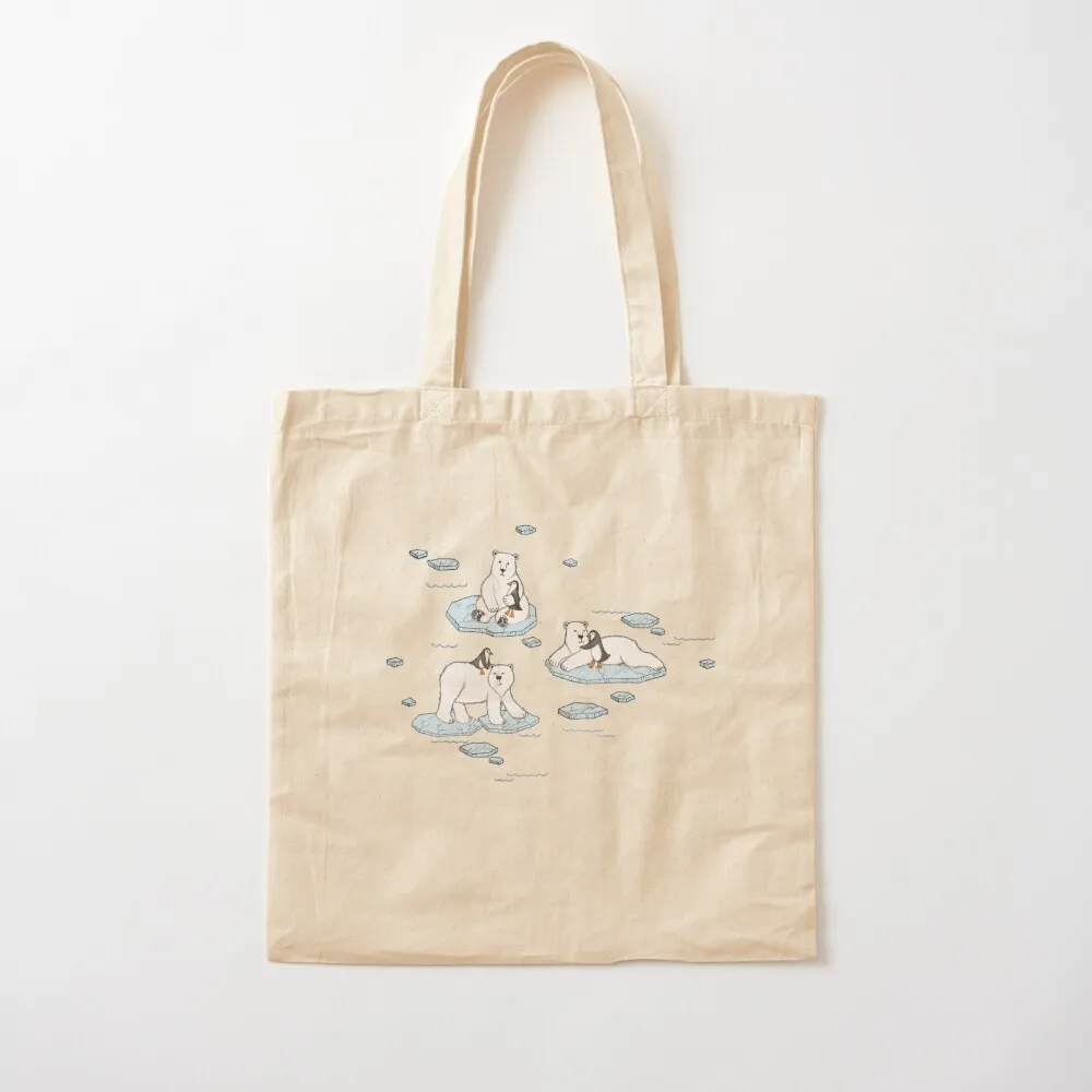 

Polar Bear Loves Penguin Tote Bag reusable grocery bags ecological bags Canvas Tote Bag