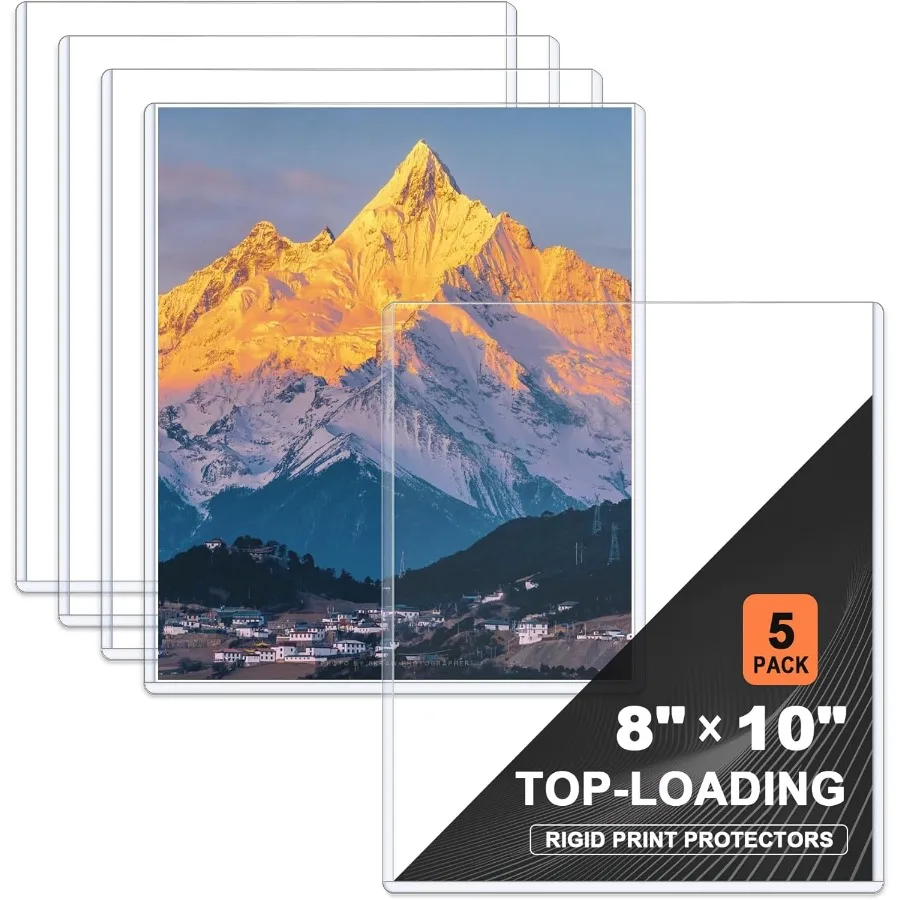 

5 Pack 8 x 10 Rigid Print Protectors Clear Hard Plastic Sheet Protectors Top Loading for Photographs Photo Papers Posters Print