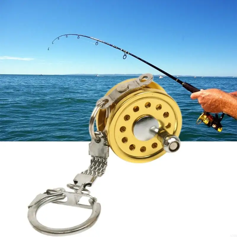 Mini Miniature Fishing Spinning Wheel Alloy Fishing Reel Drum Pendant Keychain A70D