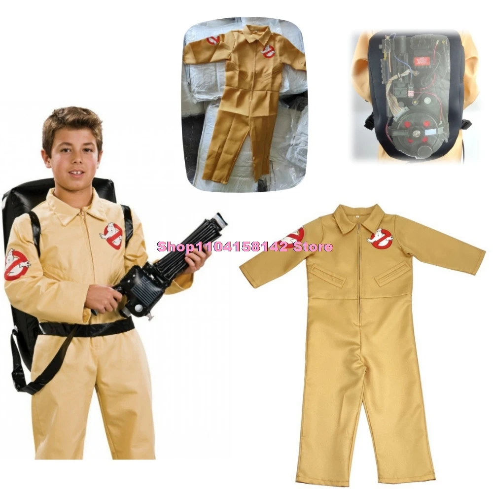 Kid Halloween Costumes Movie Theme Ghostbusters Uniform Cosplay Clothing Jumpsuit Bag Suitable Adult And 3-15 Years Children