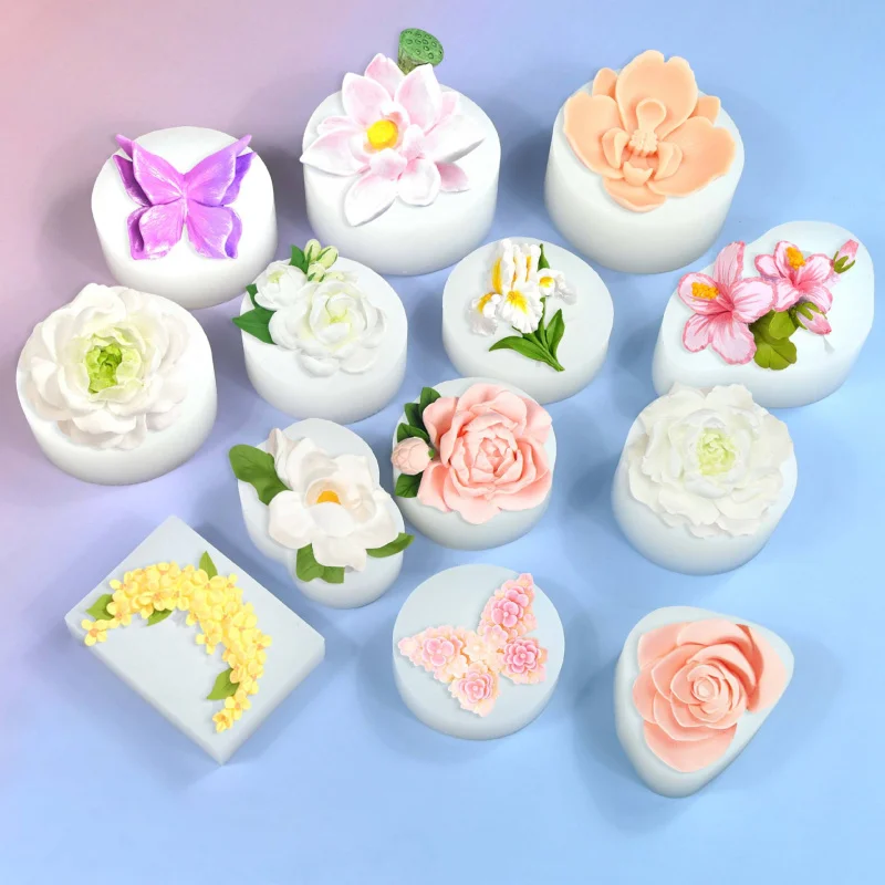 Simulation Three-Dimensional Flower Butterfly Fondant Cake Mold Valentine's Day Rose Jasmine Flower Aromatherapy Candle Silicone