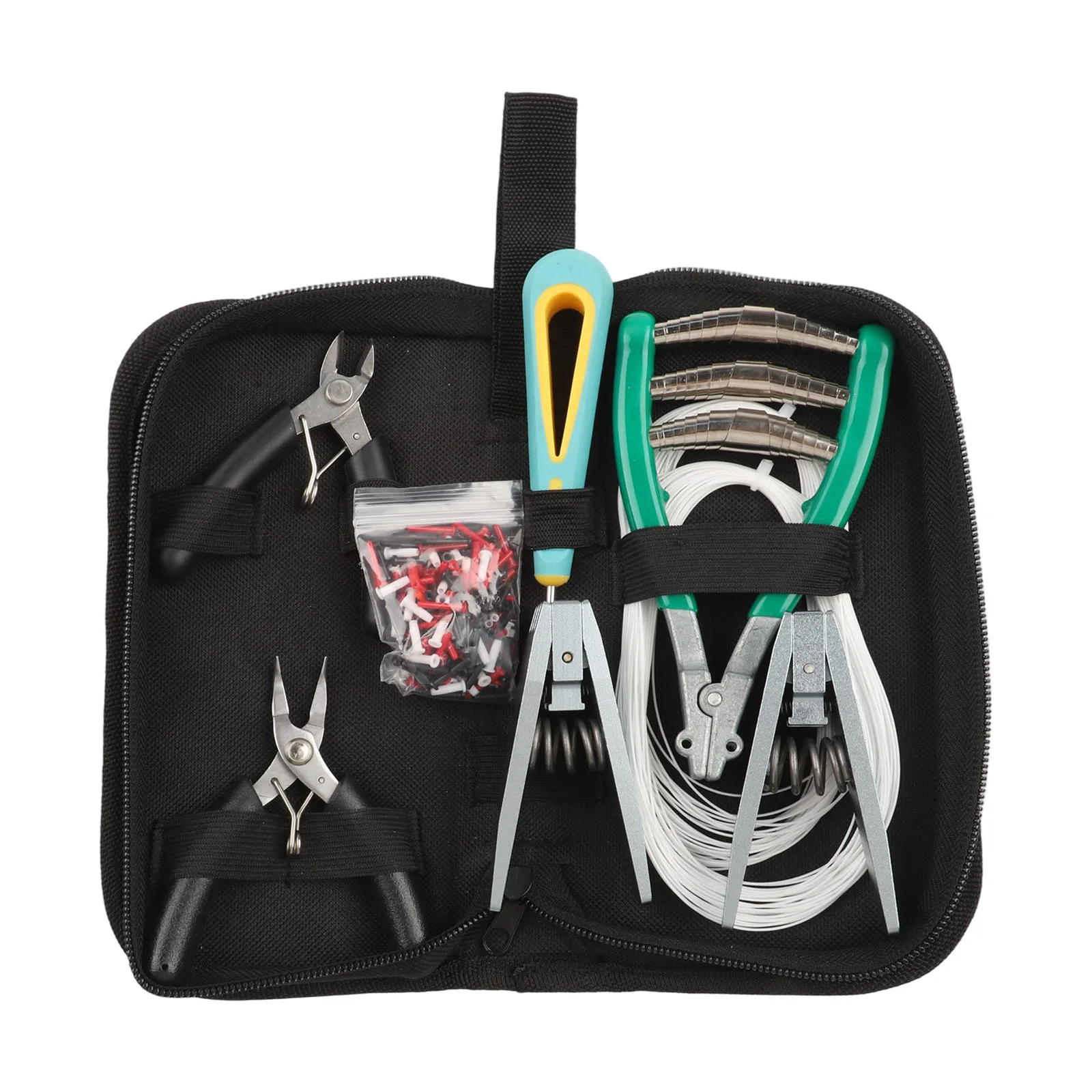 Stringing Clamp and Tool Kit with Pliers Awl and Storage Bag Suitable for Badminton Tennis Squash Racket Maintenance