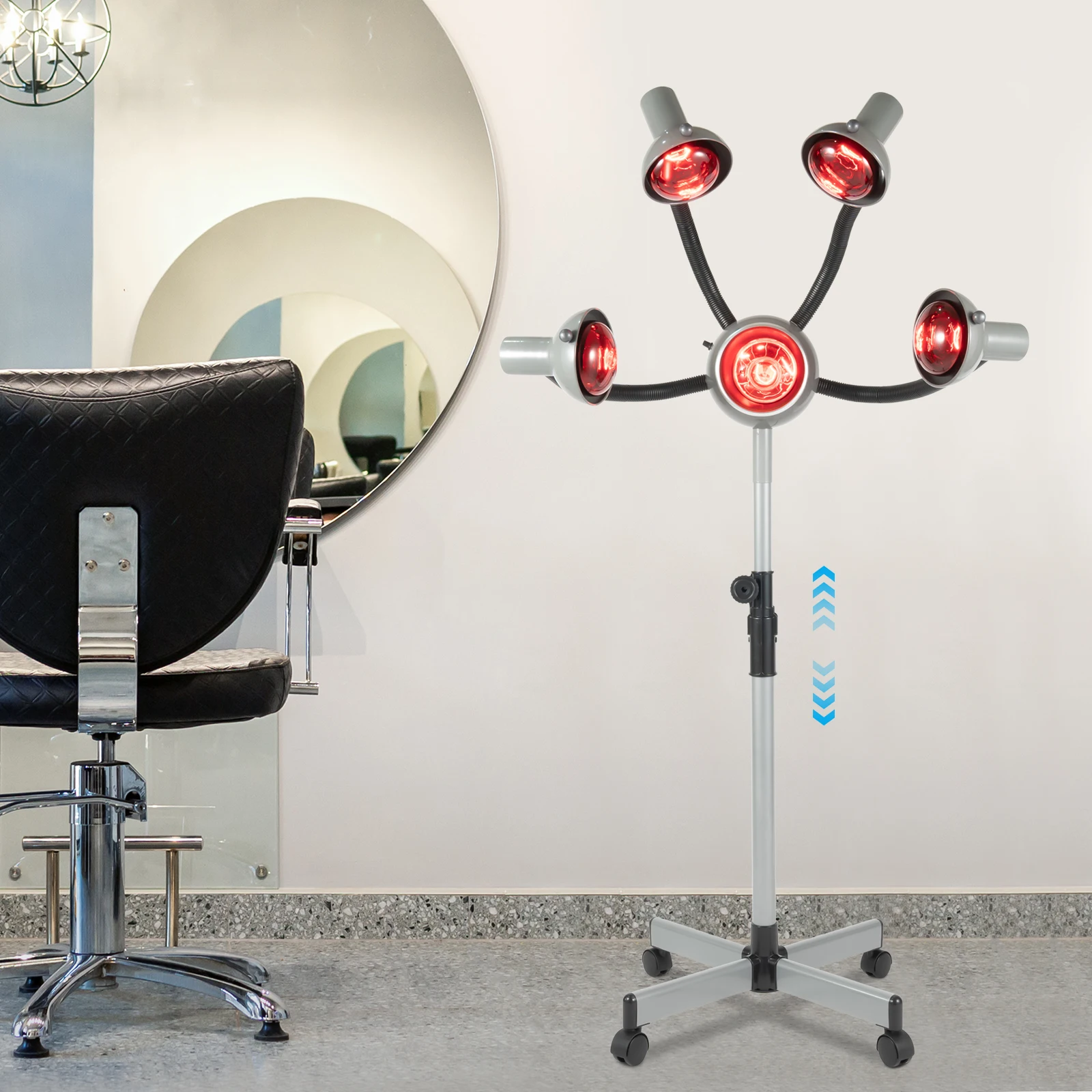 Multi-Head Infrared Heat Lamp – 750W, Perfect for Perming, Dyeing & Hair Care, 5 Red Heads for Salon Efficiency