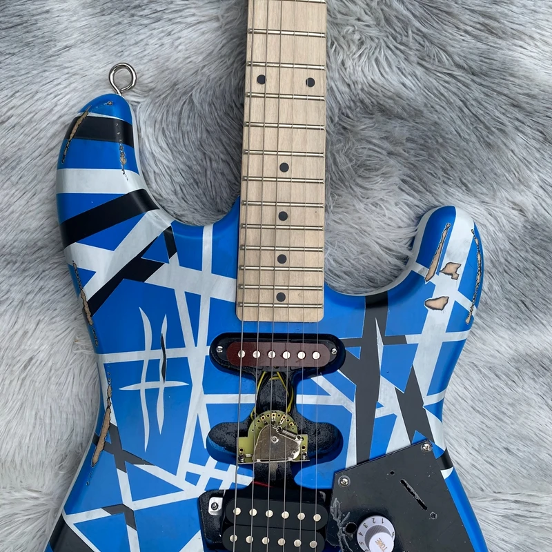 Performance blue Guitar Black White Stripes Floyd Rose Tremolo Bridge Slanted Pickup