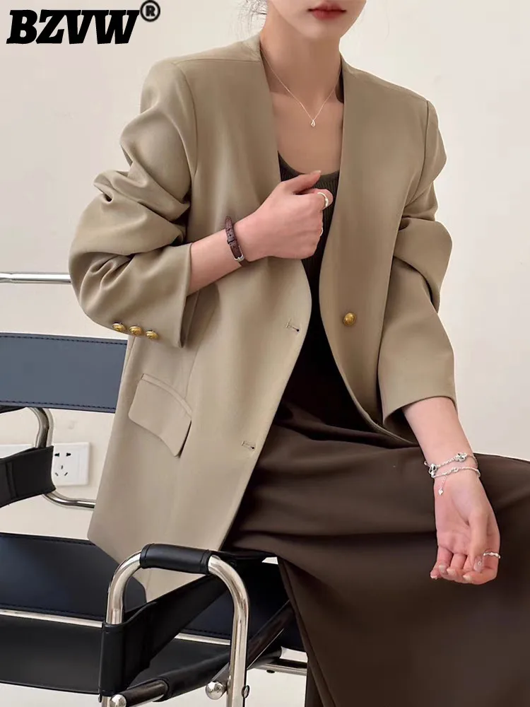 

BZVW Office Lady Chic Blazers Single Breasted Long Sleeves Pockets Coat Female Fashion Clothing 2024 Autumn New CPG1782