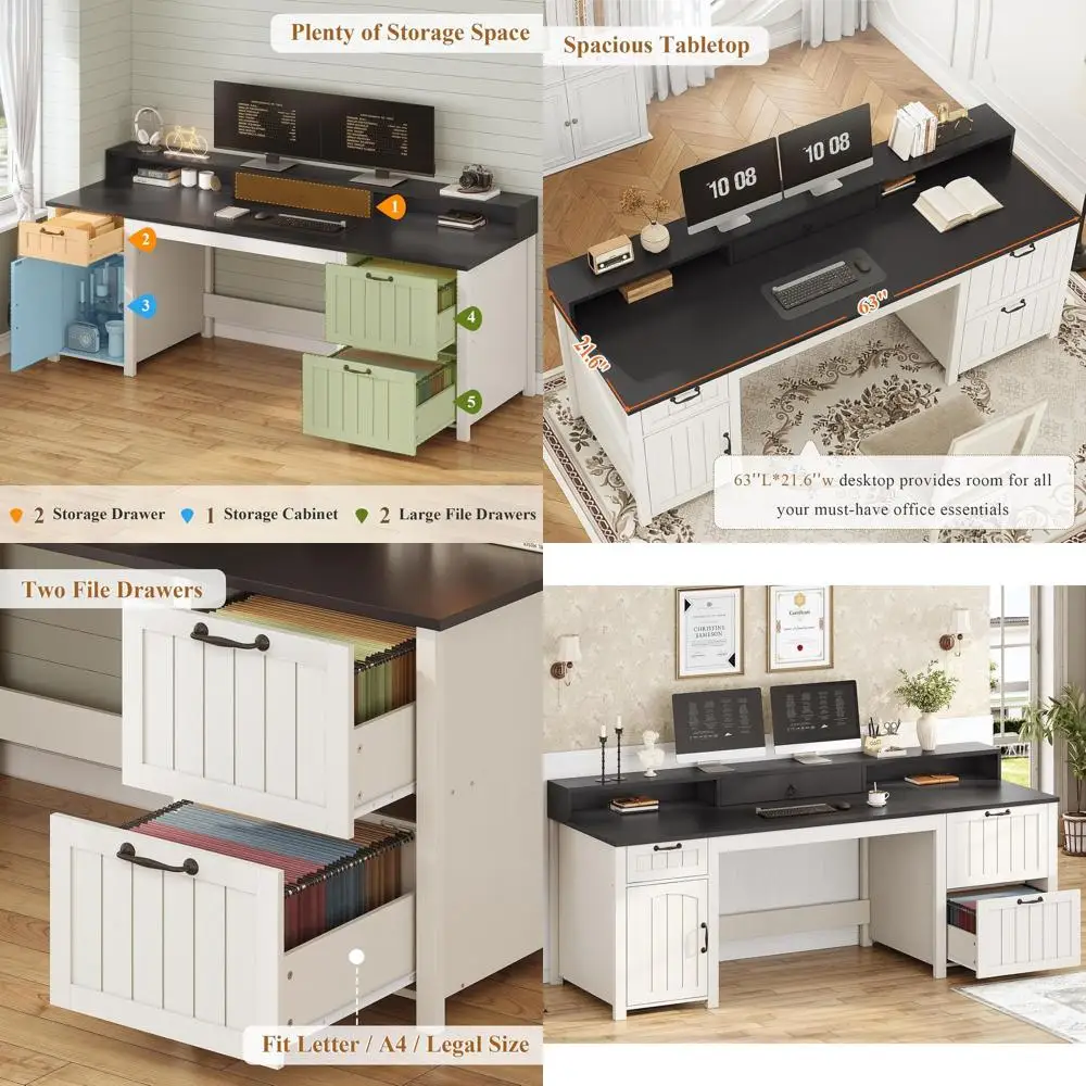 

Современный офисный стол 63 дюйма с выдвижным ящиком для документов и подставкой для монитора, белый офисный стол для дома или кабинета, в комплекте шкаф для хранения
