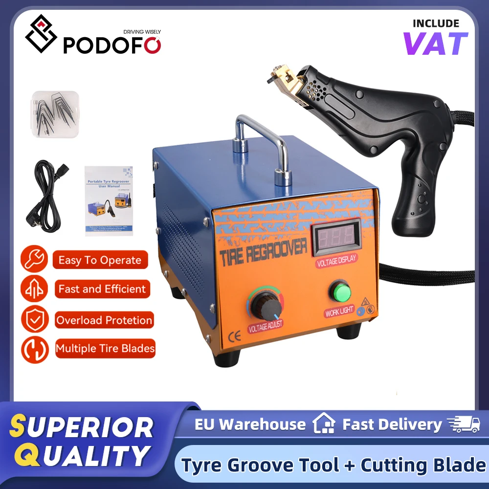 Máquina Podofo de 1000W para Ranurar Neumáticos con Cuchilla de Corte, Herramienta de Recorte de Goma para Tiras en Ángulo Recto en U y V, para Neumáticos de Todos los Vehículos