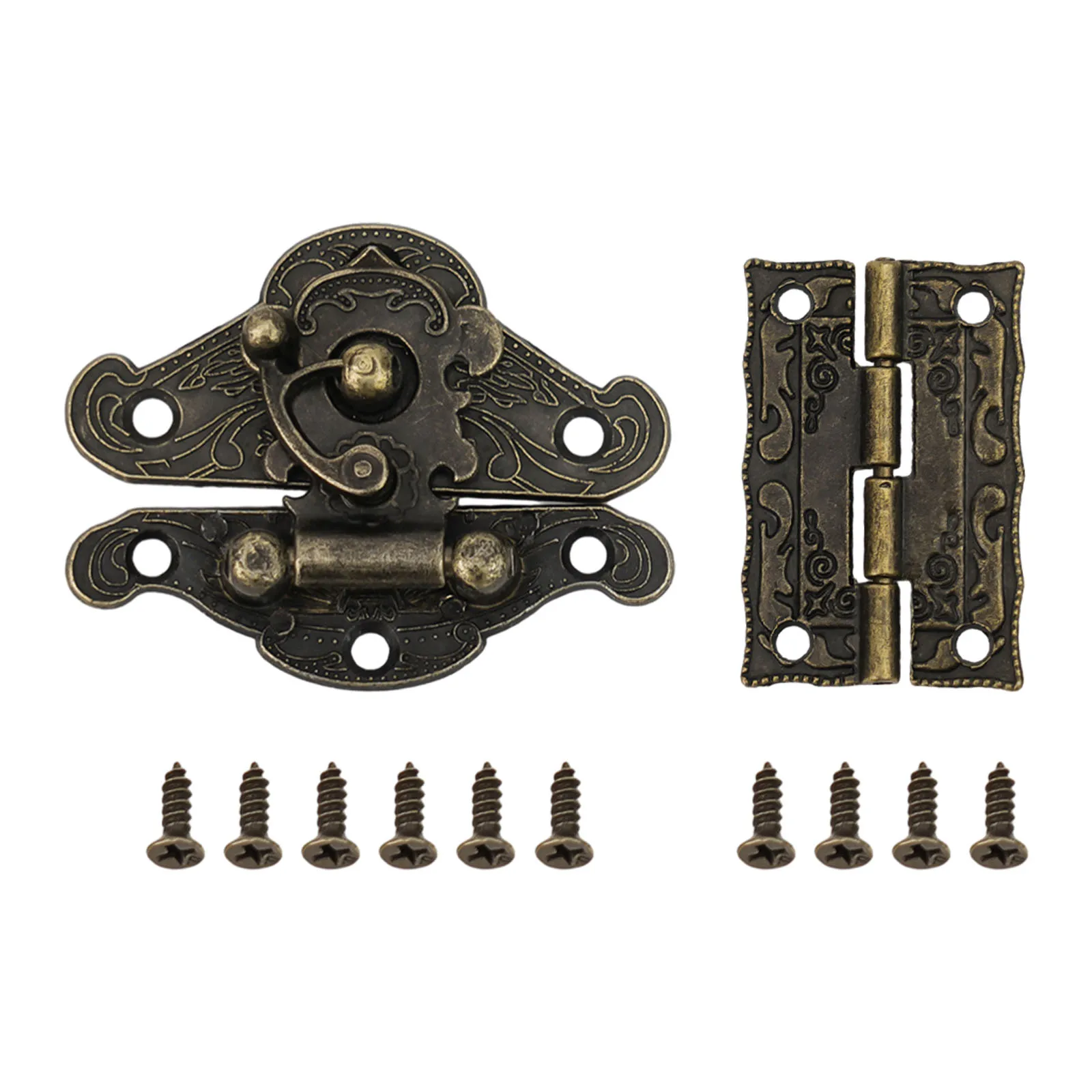 6pcs Bronze Cabinet Hinge And Latch Hasp Set, Zinc Alloy Decorative Box Lock With Screws For Wooden Jewelry Wine Tool Boxes