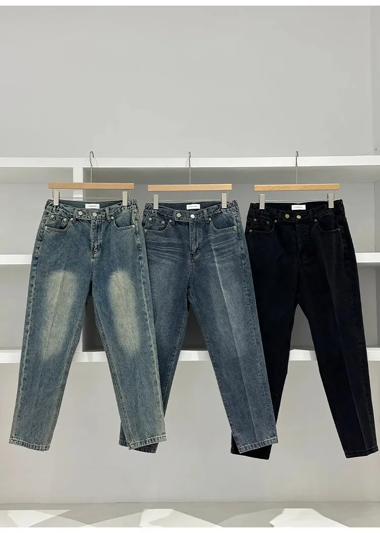 

Korean Sle Waed Vintage Straight Leg Jeans Men's Comfortable Semi-Elastic Casual Trousers Youth Faion Spring Autumn