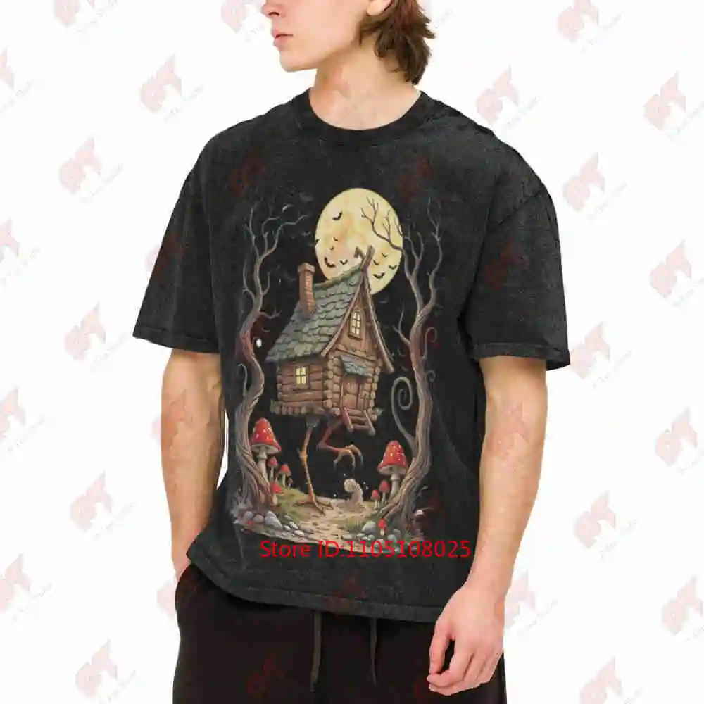 Baba Yaga Witch Slavic Folklore Cryptid Vintage Washed Tee Pure Cotton T-Shirt