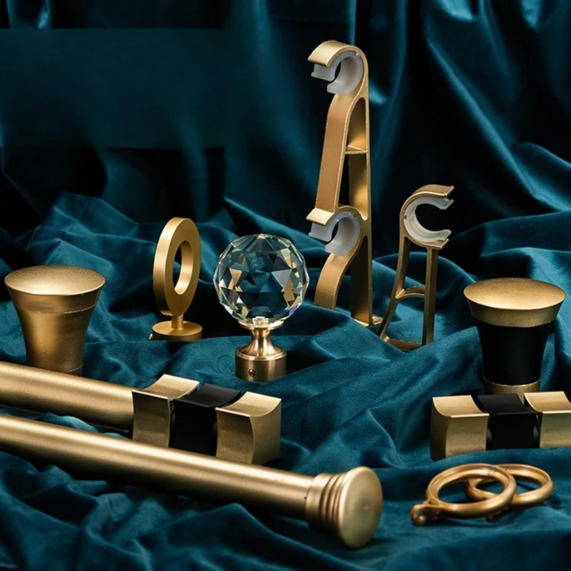 Crystal decorative head color, black curtain rod, single and double rods thickened, Roman rod installation