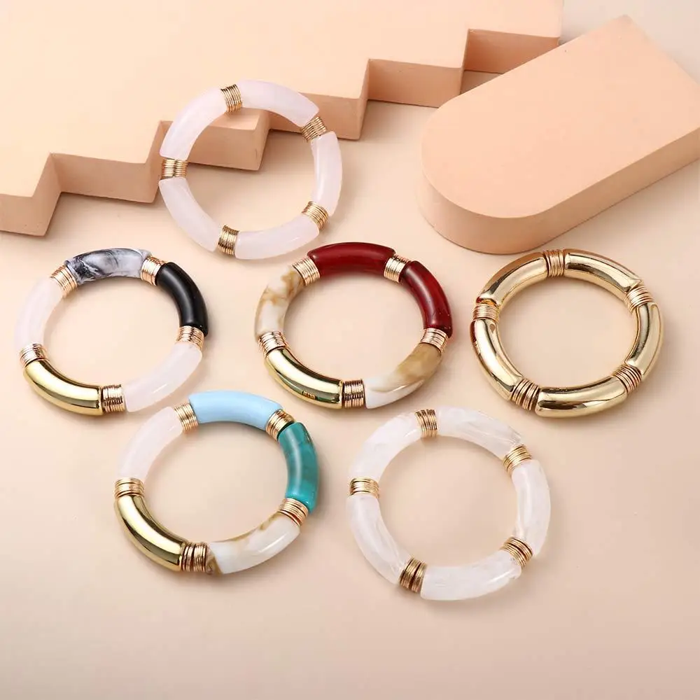 Retro Vintage Curved Bamboo Tube Marble Grain Temperament Gifts For Her Fashion Jewelry Lady Bracelet Women Bangles