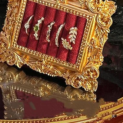 

【DJyoe】Retro Square Ring Earring Display Stand Jewelry Showcase Tray Wooden Shop Window Decoration Photography Background Props