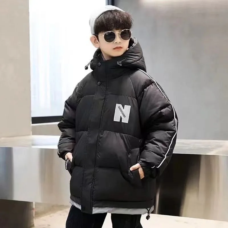 Winter Boys Clothes Outerwear Children Thickened Down Coats New Kids Letters Cotton Jackets Teenager Windproof Hooded Overcoat