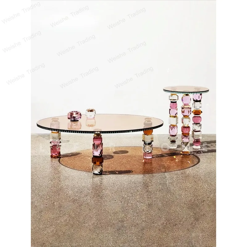 

Итальянский стеклянный журнальный столик, легкий роскошный дизайнерский столик из цветного хрусталя для гостиной, дизайнерский столик для дома