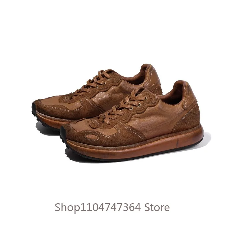

Итальянская обувь ручной работы, мужская обувь в стиле ретро из натуральной кожи, модная повседневная кожаная обувь на шнуровке, мужская спортивная дышащая обувь коричневого цвета