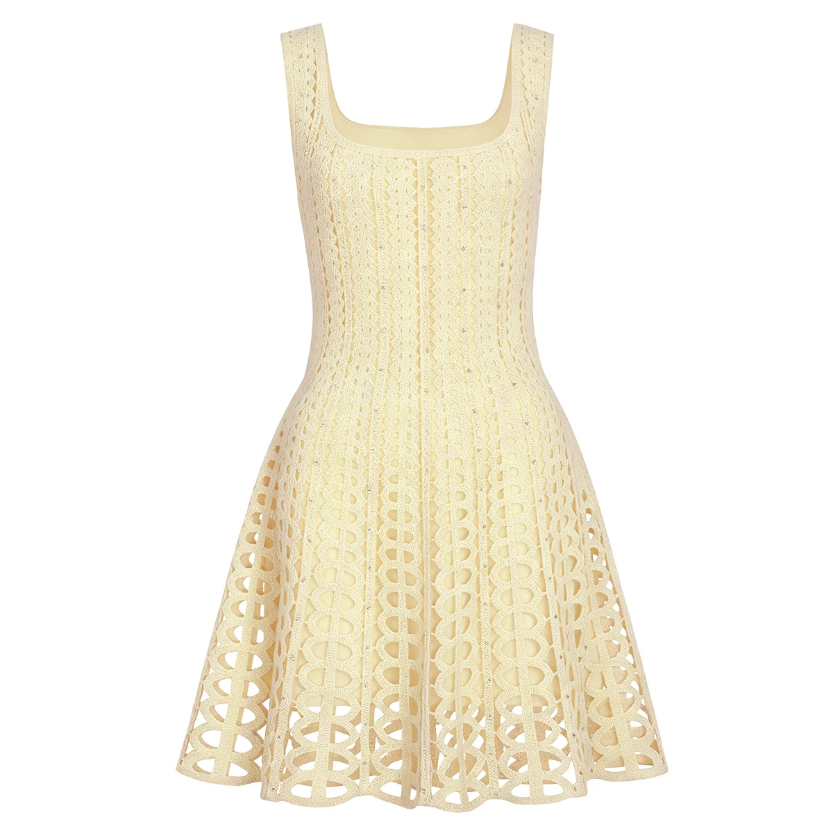 26241 Luxuriöses Strickkleid mit Trägern für Damen, mit Hohlblumenmuster, Heißprägung, Diamanten, schmal geschnitten, figurbetont, für Cocktailpartys, Clubabende und Abendveranstaltungen.