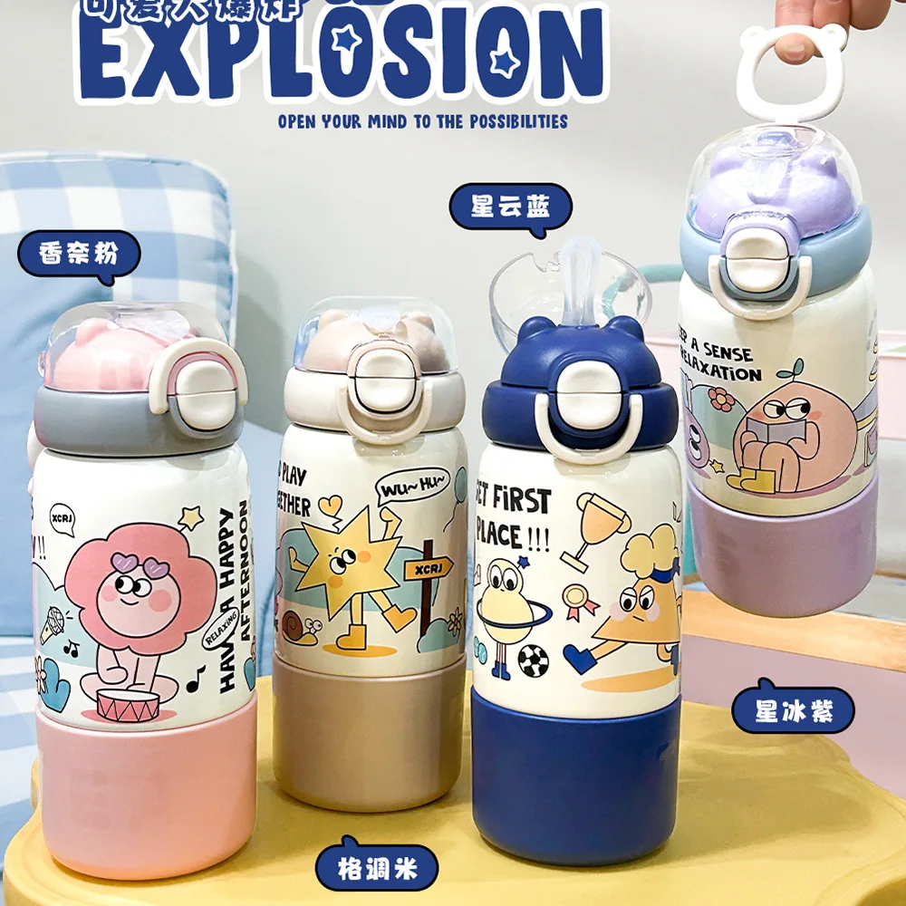 Botella Termo de dibujos animados para niños de 500ML, bonita botella de agua térmica para niños, Taza Termo de acero inoxidable para estudiantes, taza de agua al aire libre