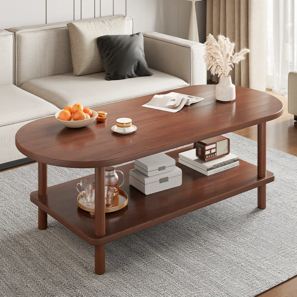 

Coffee Table for Living Room Oval Small Space Furniture for Apartment Modern Simple Low Double-Layer Storage Table Easy Clean