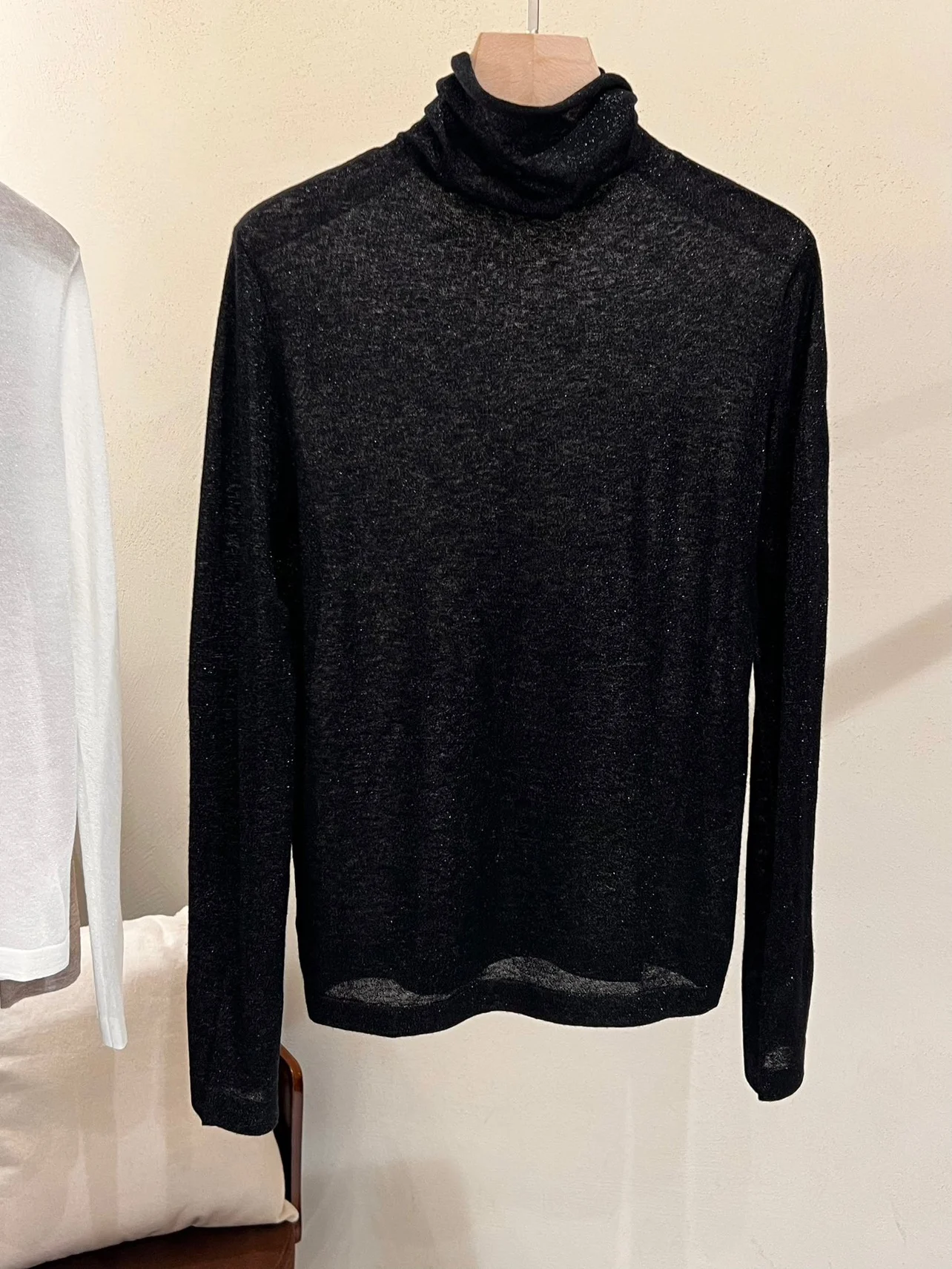 エレハイネ 超薄型伸縮性スパークリングシルク カメレベース イルト レディース ソフトウールニットトップ ビジネス通勤用