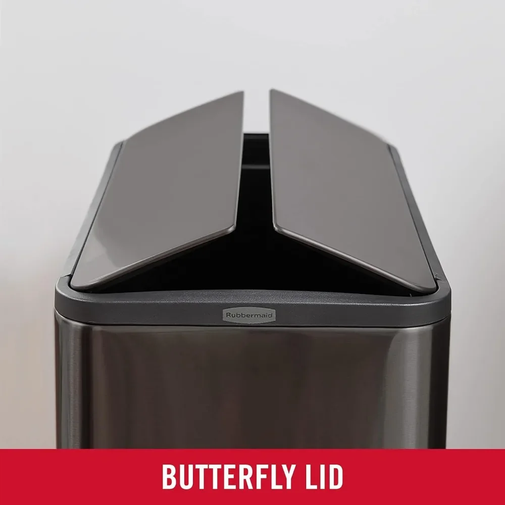 توصيل سريع. سلة مهملات نحيفة من الفولاذ المقاوم للصدأ من Elite، سعة 12 جالون، فحمي، سلة مهملات للمنزل/المطبخ/الحمام/المكتب #4