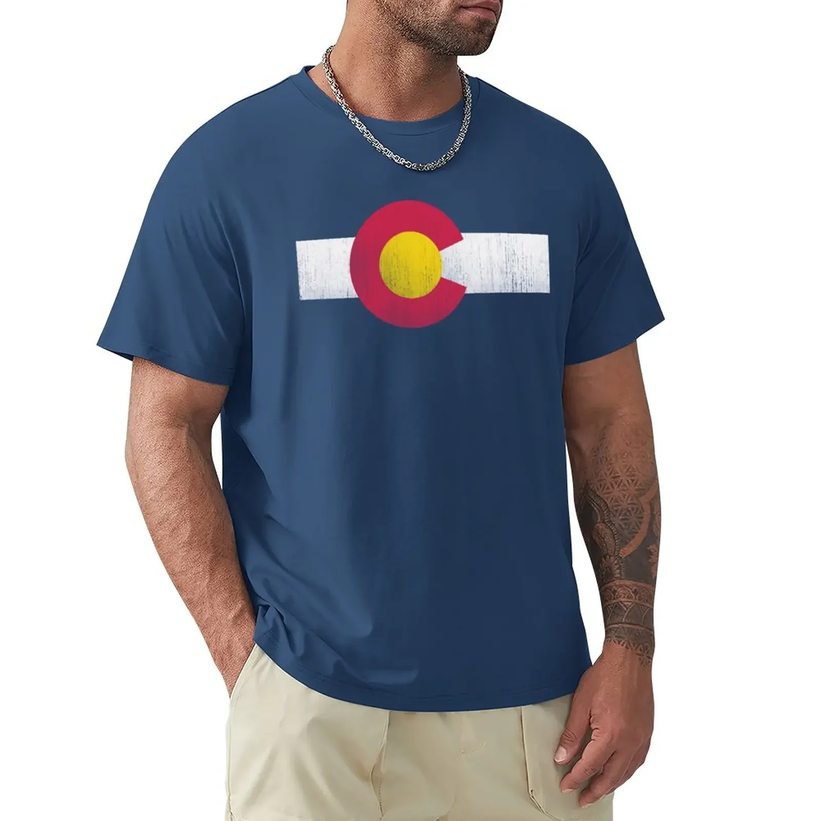 

vintage colorado flag T-Shirt summer tops Blouse men clothes