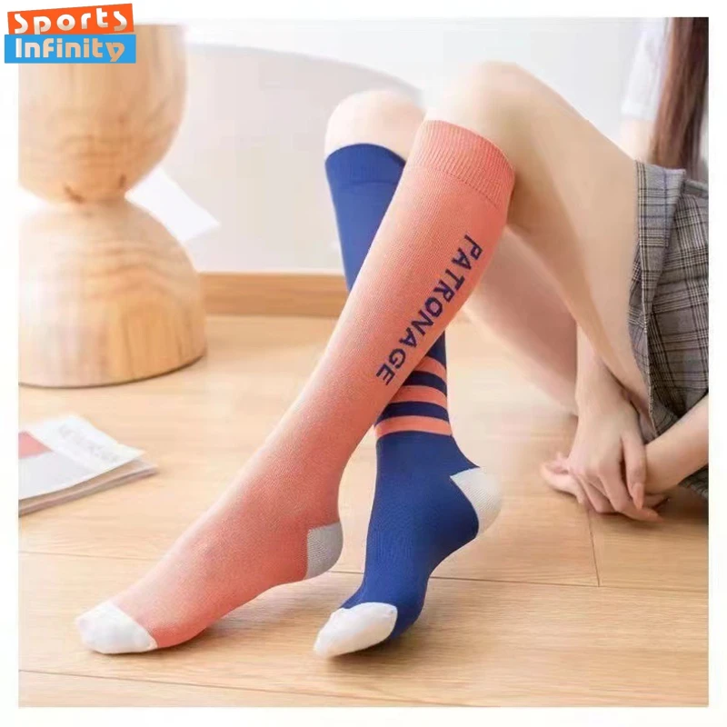 

Новые модные носки до середины икры, женские цветные чулки с буквами, хлопковые дышащие спортивные носки для женщин, компрессионные носки