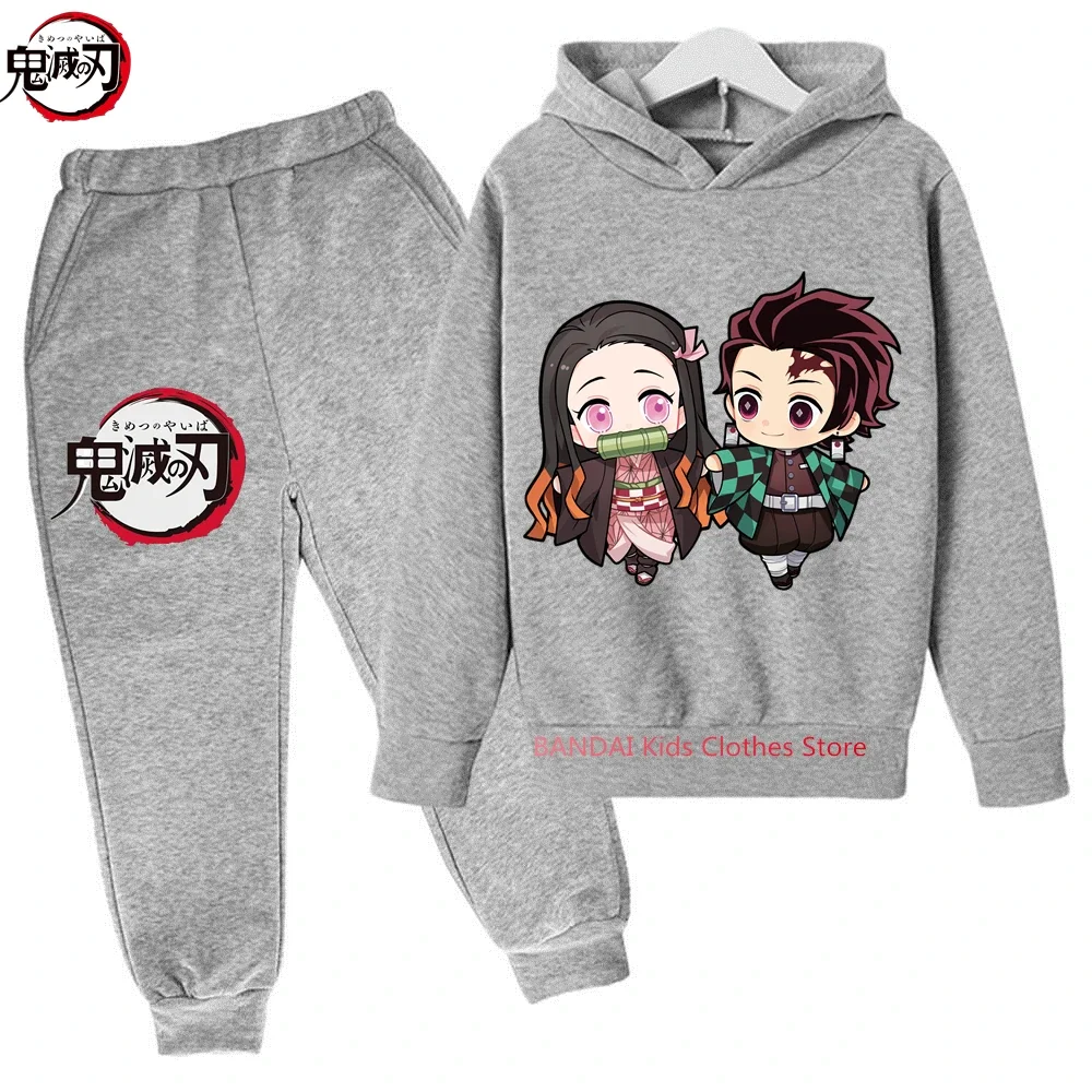 2023 Demon Slayer Hoodie Sets Kids 4-14 Years Clothes Suitable Baby Girl Long Sleeve Hoodie Anime Yaiba Manga Pullover Sweater