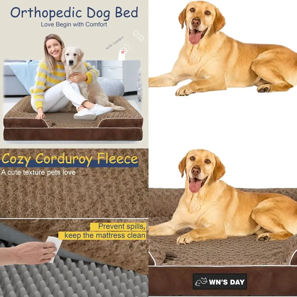 

XL Washable Memory Foam Orthopedic Dog Bed for Large & Medium Breeds, Durable Removable Cover, Waterproof Pet Sofa Bed (Brown)