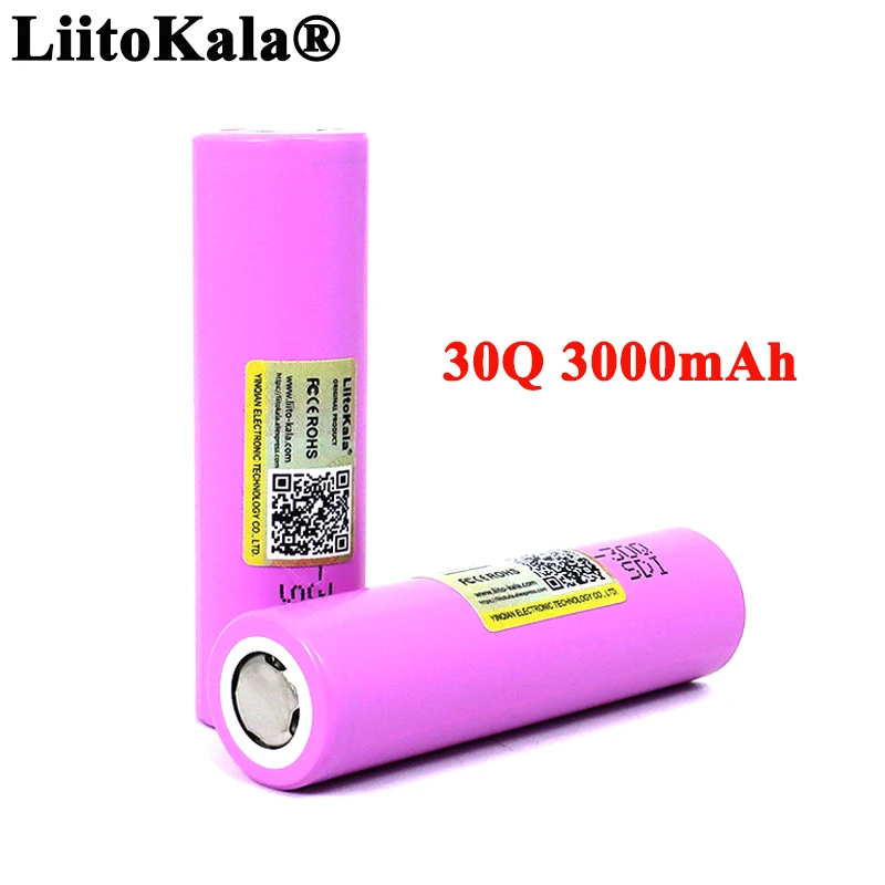  LiitoKala 100% New 30Q 18650 3000mAh Rechargeable battery INR1865030q 3.6V discharge 20A Max 35A Power batteries