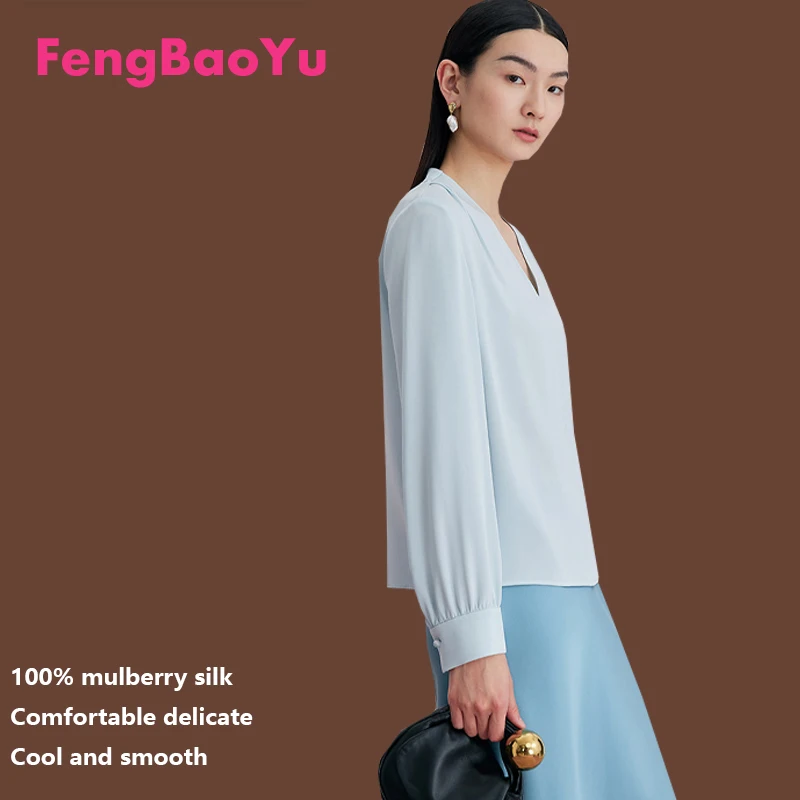 

100% Silk Women's T-shirt, Long-sleeved V-neck, Simple and Elegant Style, Smooth and Lightweight, Fashionable Shirt