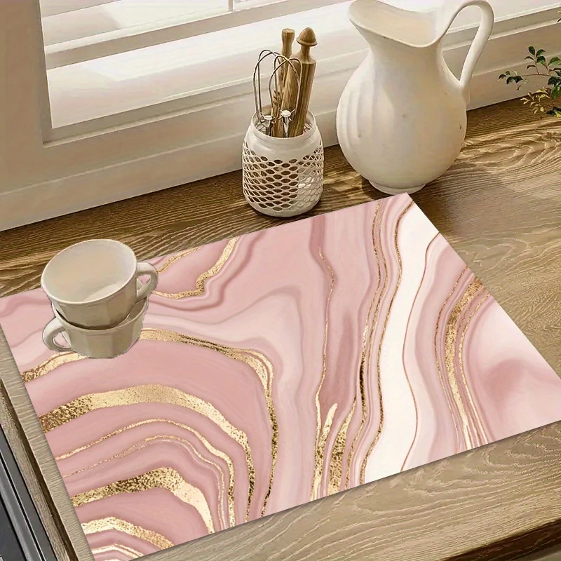 Dark Blue Marble Vein Kitchen Drain Mat,Coffee Machine Counter,Dish Tableware Draining,Non Slip,Quick Dry,Present
