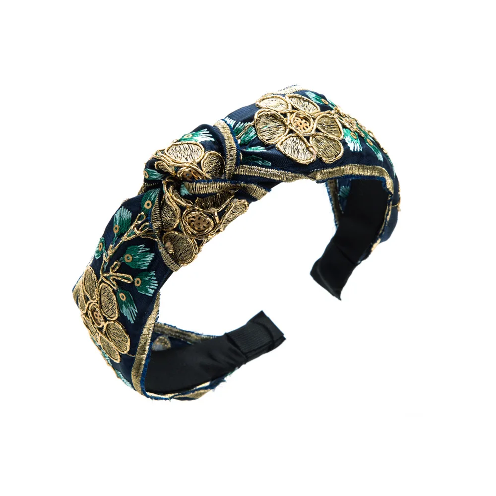 New Vintage Court Style Hairband Embroidered Floral High-Grade Headband for Women Temperament Wild Hair Accessories