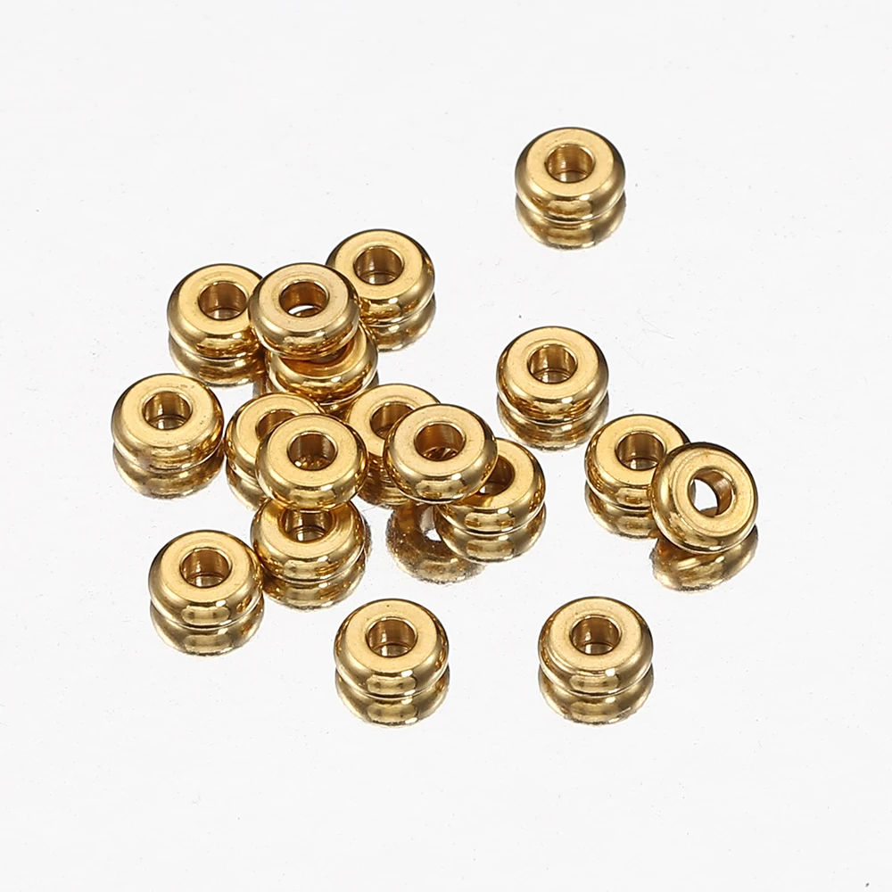100 Stück Edelstahlperlen, flache runde Perlen in Goldfarbe, lose Abstandsperlen für DIY-Armbänder, Halsketten, Schmuckherstellung, Großhandel – Detail 10
